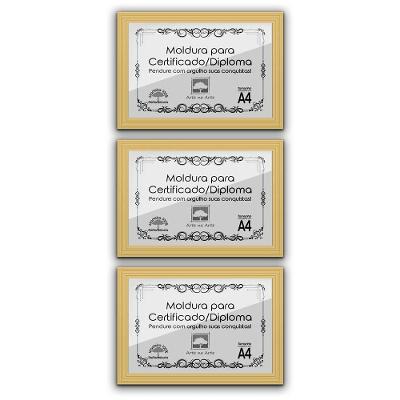 Kit 3 Certificados/Diplomas A4 Com Tela De Acetato E Mdf Titulo Moldura Marfim