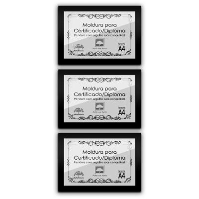Kit 3 Certificados/Diplomas A4 Com Tela De Acetato E Mdf Titulo Moldura Preta