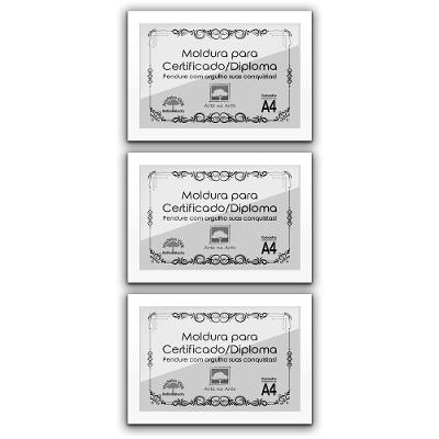 Kit 3 Certificados Diplomas A4 Com Tela De Acetato E Mdf Titulos Moldura Branca