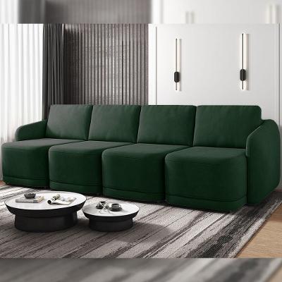 Sofá Cama Modulado Retrátil E Reclinável Decorativo Varsóvia 356cm Veludo Verde G33 - Gran Belo