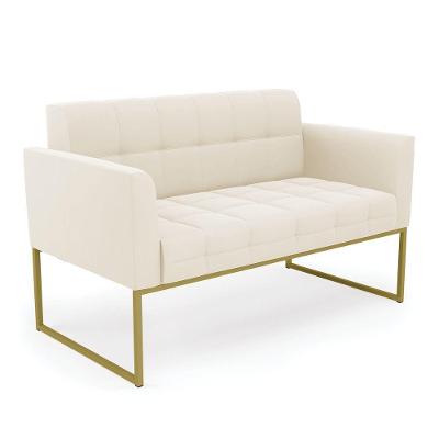 Sofá Namoradeira Elisa Veludo Base Metálica Industrial Dourado - D'rossi Cor Bege