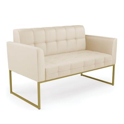 Sofá Namoradeira Elisa Corino Base Metálica Industrial Dourado - D'rossi Cor Bege