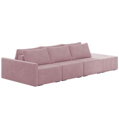 Sofá Ilha Modular Com Puff Para Sala Living 342cm Georgia K04 Veludo Rosê - Mpozenato