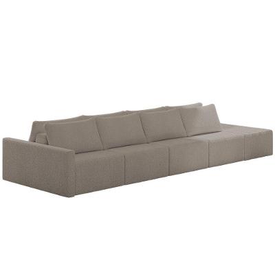 Sofá Ilha Modular Com Puff Para Sala Living 392cm Georgia K04 Bouclê Bege Escuro - Mpozenato