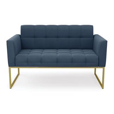 Sofá Namoradeira Elisa Suede Azul Marinho Base Metálica Industrial Dourada - D'rossi