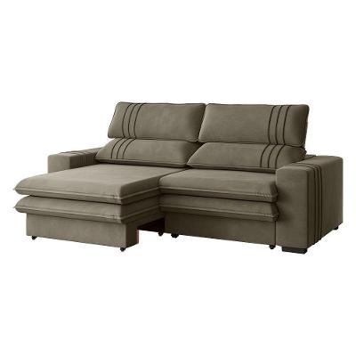 Sofá 2 Lugares Retrátil Noruega 180 Cm Veludo Pés Tabaco - D'rossi Cor Cappuccino