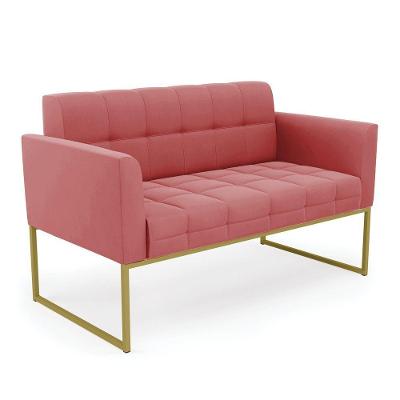 Sofá Namoradeira Elisa Suede Rosê Base Metálica Industrial Dourada - D'rossi