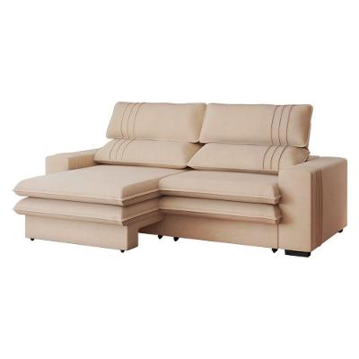 Sofá 2 Lugares Retrátil Noruega 230 Cm Veludo Pés Tabaco - D'rossi Cor Off White