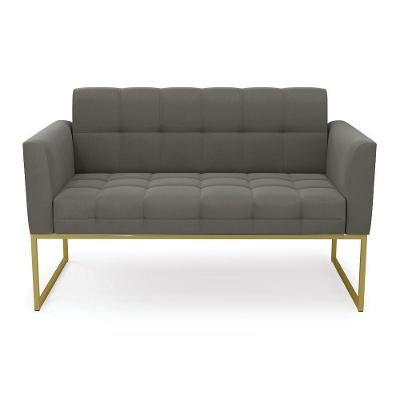 Sofá Namoradeira Elisa Suede Grafite Base Metálica Industrial Dourada - D'rossi