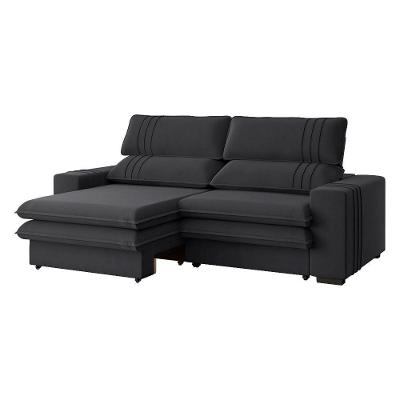 Sofá 2 Lugares Retrátil Noruega 230 Cm Veludo Pés Tabaco - D'rossi Cor Grafite
