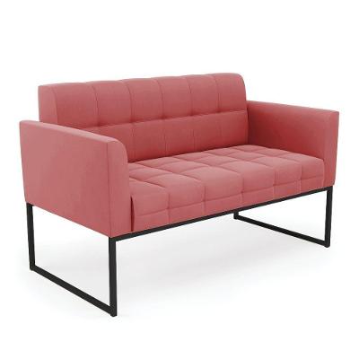 Sofá Namoradeira Elisa Suede Rosê Base Metálica Industrial Preto - D'rossi