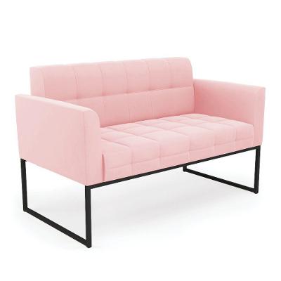 Sofá Namoradeira Elisa Suede Rosa Bebê Base Metálica Industrial Preto - D'rossi