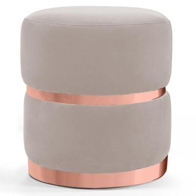Puff Decorativo Com Cinto E Aro Rosê Round B-309 Bege Claro