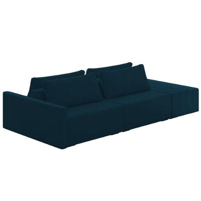 Sofá Ilha Modular Com Puff Para Sala Living 232cm Georgia K04 Veludo Azul - Mpozenato