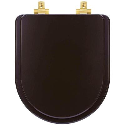 Assento Sanitário Mdf Soft Close Link/Lk Marrom Fosco Para Vaso Deca Com Ferragem Dourada