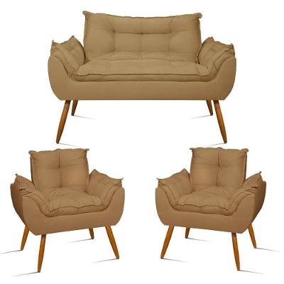 Kit Namoradeira Opala + 2 Poltronas Para Sala Balaqui Decor Cor:capuccino
