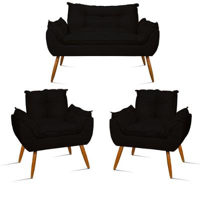Kit Sofá Opala + 2 Poltronas Opala Sala De Estar Cor:preto