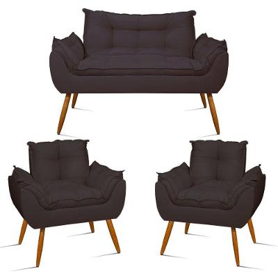 Kit Namoradeira Opala + 2 Poltronas Para Sala Balaqui Decor Cor:cinza