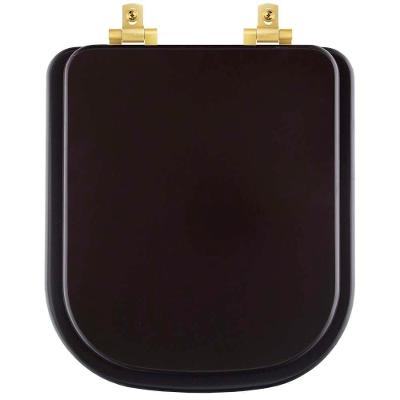 Assento Sanitário Mdf Soft Close Piano Marrom Fosco Para Vaso Deca Com Ferragem Dourada