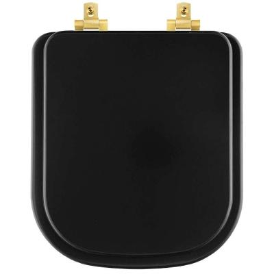 Assento Sanitário Mdf Soft Close Quadra Preto Fosco Para Vaso Deca Com Ferragem Dourada