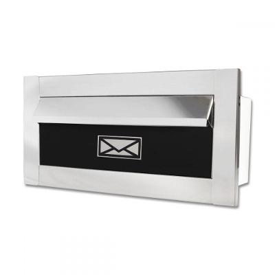 Caixa De Correio Carta F Inox Polido Brilhante Espelhado C Tarja Preta 20 Cm Profundidade