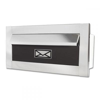 Caixa De Correio Carta F Inox Polido Brilhante Espelhado C Tarja Marrom 20 Cm Profundidade