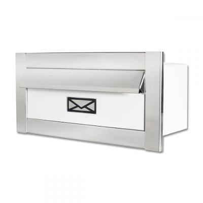 Caixa De Correio Carta F Inox Polido Brilhante Espelhado C Tarja Branca 20 Cm Profundidade
