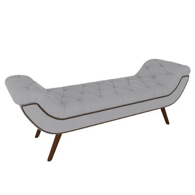 Puff Recamier Calçadeira 195cm Pés Palito Madeira Vêneto P02 Veludo Cinza