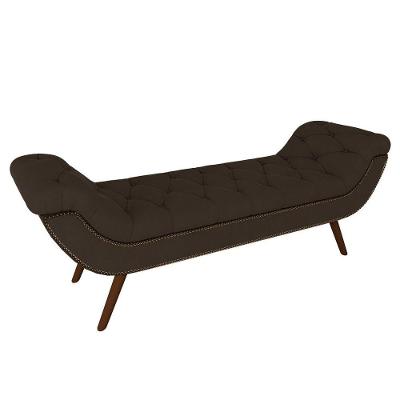 Puff Recamier Calçadeira 195cm Pés Palito Madeira Vêneto P02 Veludo Marrom