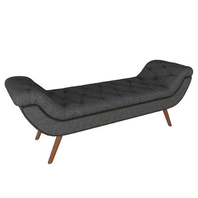 Puff Recamier Calçadeira 160cm Pés Palito Madeira Vêneto P02 Linho Chumbo