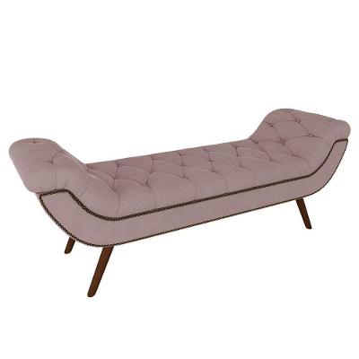 Puff Recamier Calçadeira 195cm Pés Palito Madeira Vêneto P02 Veludo Rosê