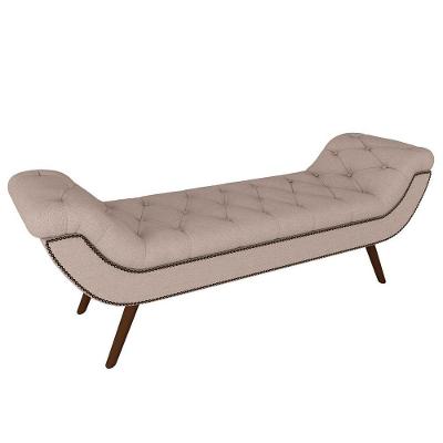 Puff Recamier Calçadeira 160cm Pés Palito Madeira Vêneto P02 Linho Bege Cru