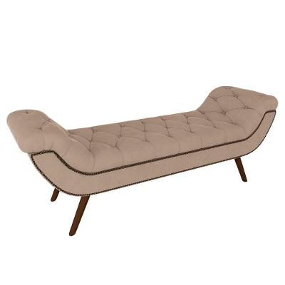 Puff Recamier Calçadeira 195cm Pés Palito Madeira Vêneto P02 Veludo Bege