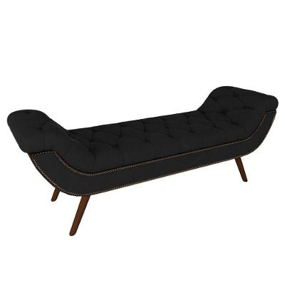 Puff Recamier Calçadeira 195cm Pés Palito Madeira Vêneto P02 Veludo Preto