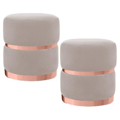 Kit 2 Puffs Decorativos Cinto E Aro Rosê Round B-309 Veludo Bege Claro - Domi