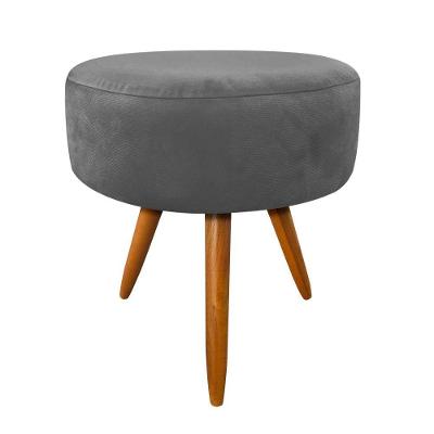 Puff Banqueta Berlim Redondo Suede Grafite Pés Castanho