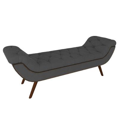 Puff Recamier Calçadeira 195Cm Pés Palito Madeira Vêneto P02 Veludo Chumbo - Mpozenato