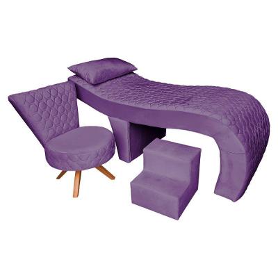 Kit Maca Reta Capitonê 0,70m Sophia Com Mocho Base Madeira E Escada Veludo Roxo - Pallazio