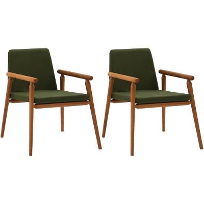 Kit 2 Cadeiras Decorativas Base Madeira F56 Veludo Verde Militar Dmobiliario Verde Militar