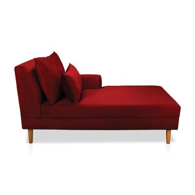 Divã Chaise Jade 1,60 Cm Pés Chanfrado Veludo Vermelho