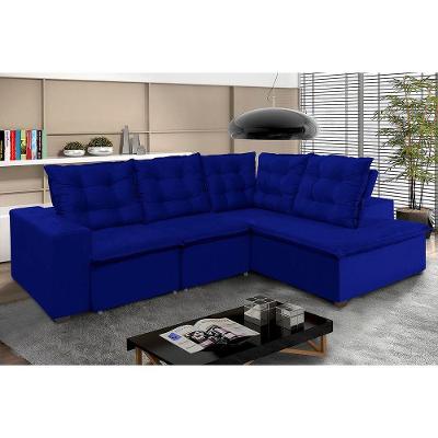 Sofá De Canto 4 Lugares 270x210 M Chaise Pillow Top Azul