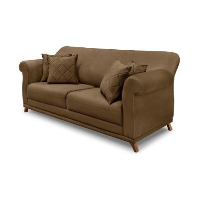 Sofá 220cm 3 Lugares Com 4 Almofadas Suede Caramelo