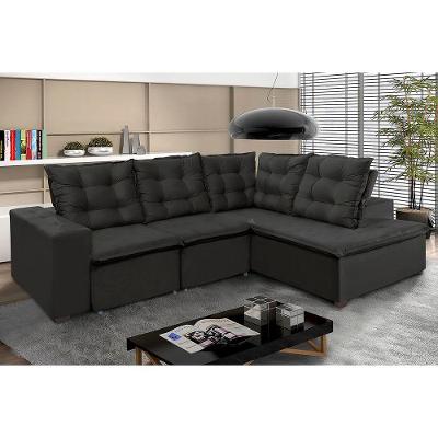 Sofá De Canto 4 Lugares 270x210 M Chaise Pillow Top Grafite