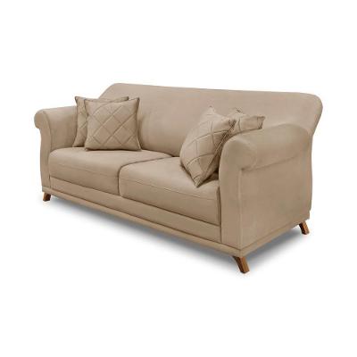Sofá 200cm 3 Lugares Com 4 Almofadas Suede Bege