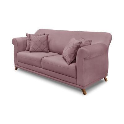 Sofá 220cm 3 Lugares Com 4 Almofadas Veludo Lilás