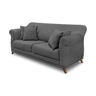 Sofá 200cm 3 Lugares Com 4 Almofadas Suede Cinza