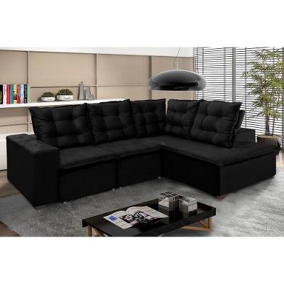 Sofá De Canto 270x210 M 4 Lugares Chaise Pillow Top Preto