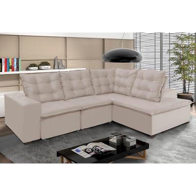Sofá De Canto 4 Lugares 270x210 M Chaise Pillow Top Bege