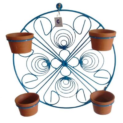 Suporte Ferro Mandala Para 4 Vasos - Azul.