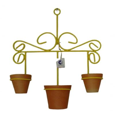 Suporte Ferro Para Plantas Retro 3 Vasos - Amarelo.